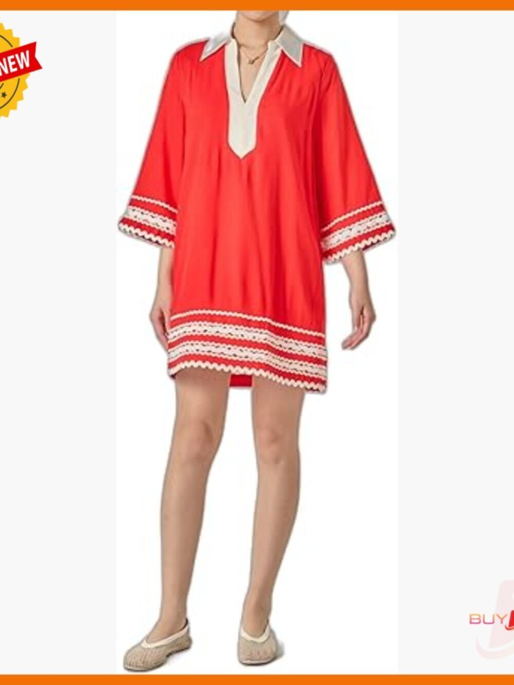 Linen Cotton A-Line Mini Dress with Ric Rac Trim, Cottagecore Style